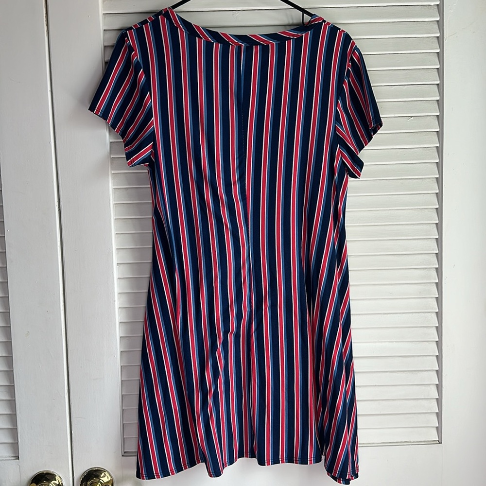 Red blue white and dark blue striped dress - Picture 3 of 4